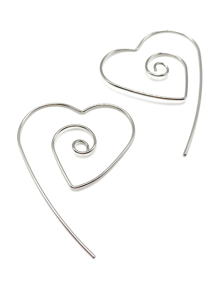Spiral Silver Heart Earrings