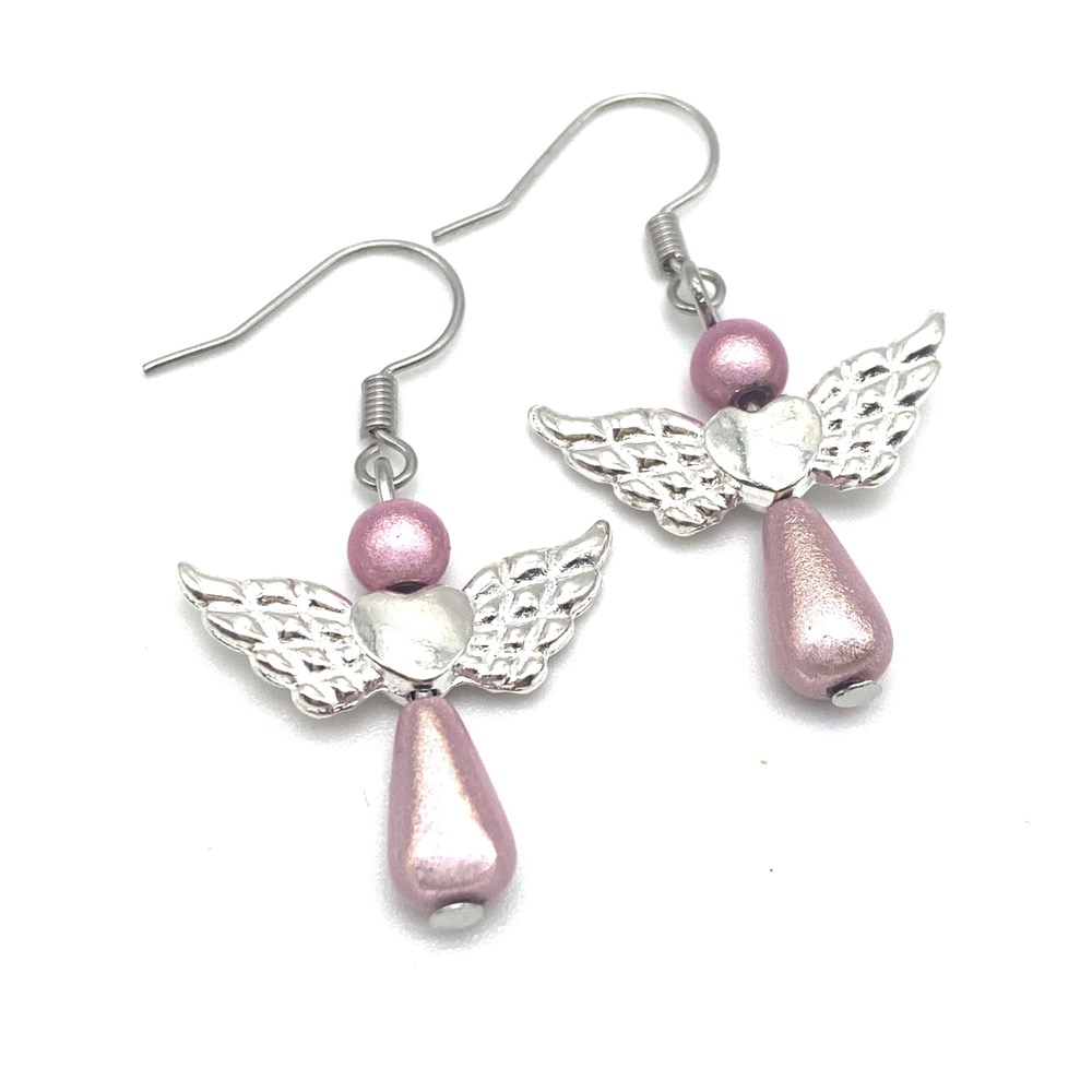 Pink Teardrop Angel Earrings