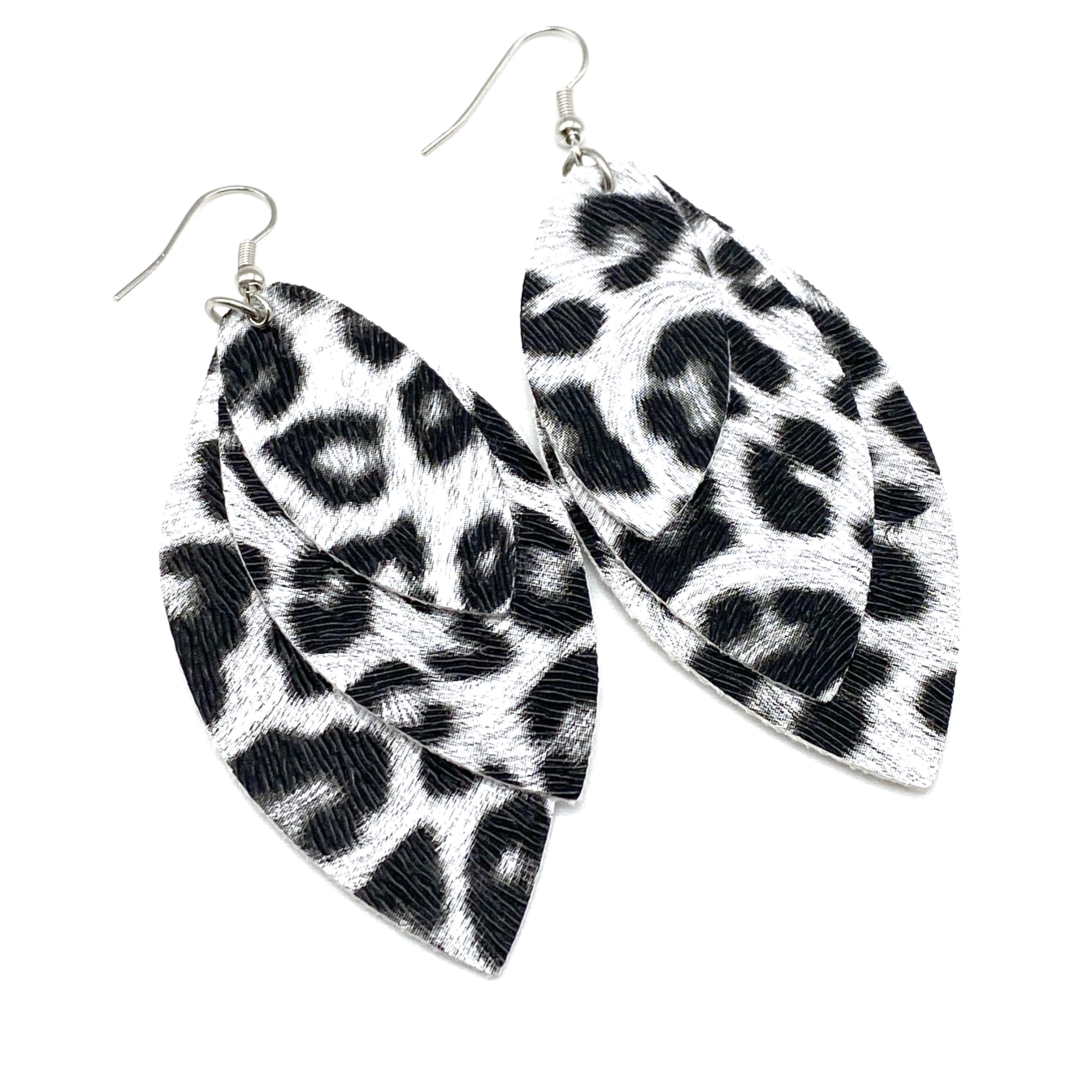 Silvery Grey Leopard Earrings
