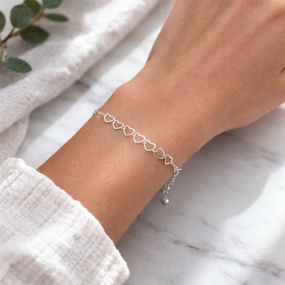 Heart Link Delicate Silver Bracelet